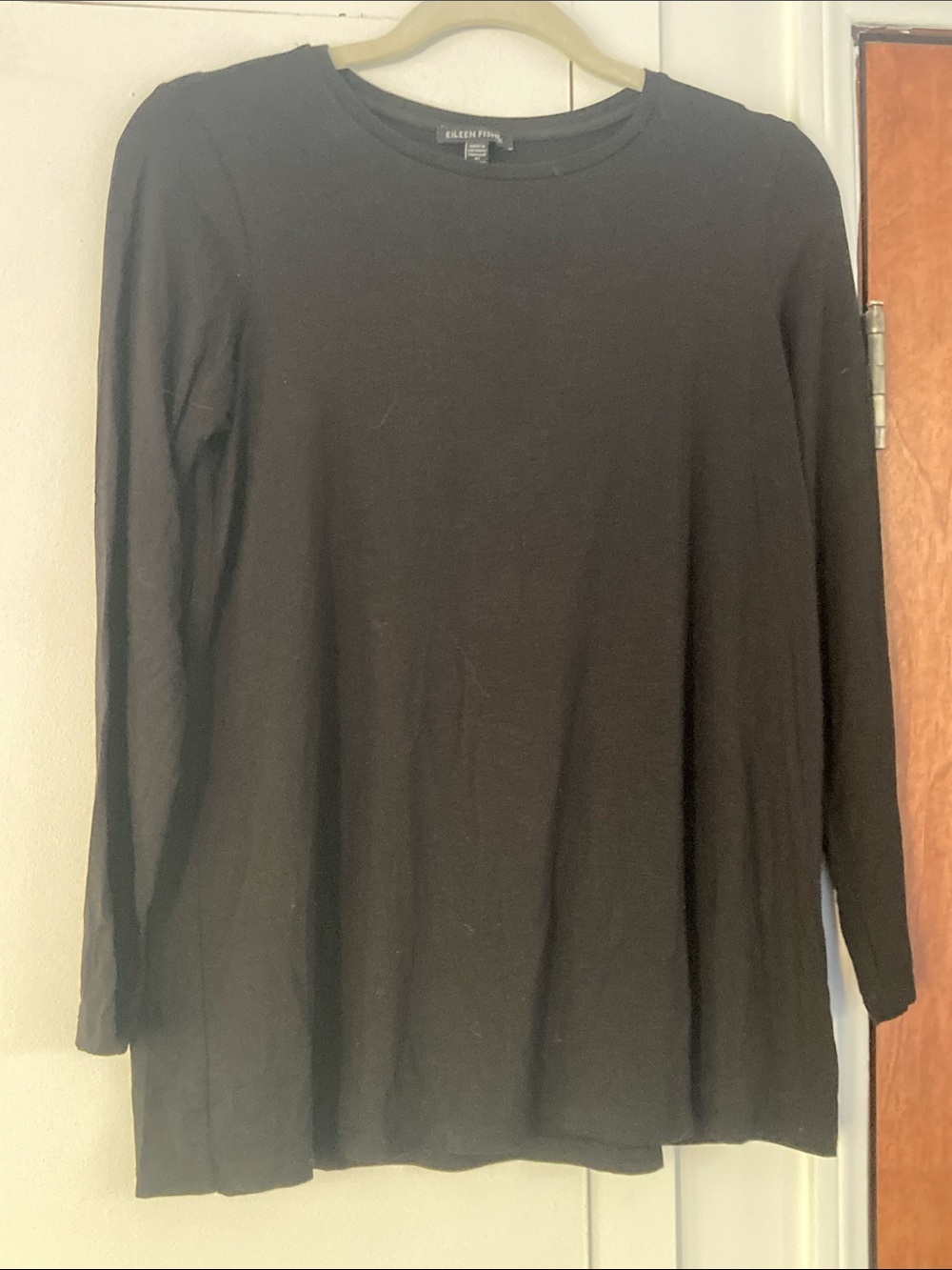 Eileen Fisher Black Classic Long-Sleeve Crewneck Tunic tee